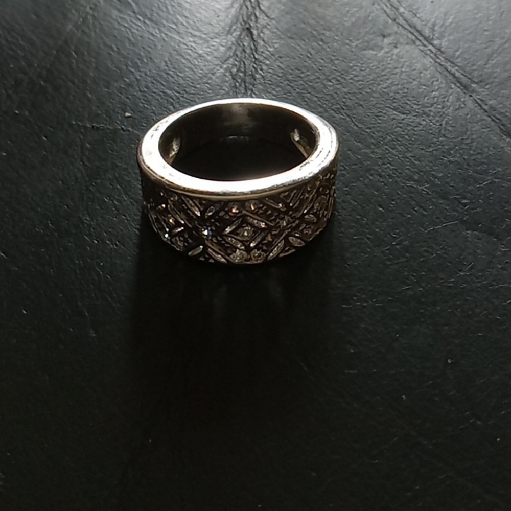 CZ Band ring in Silvertone